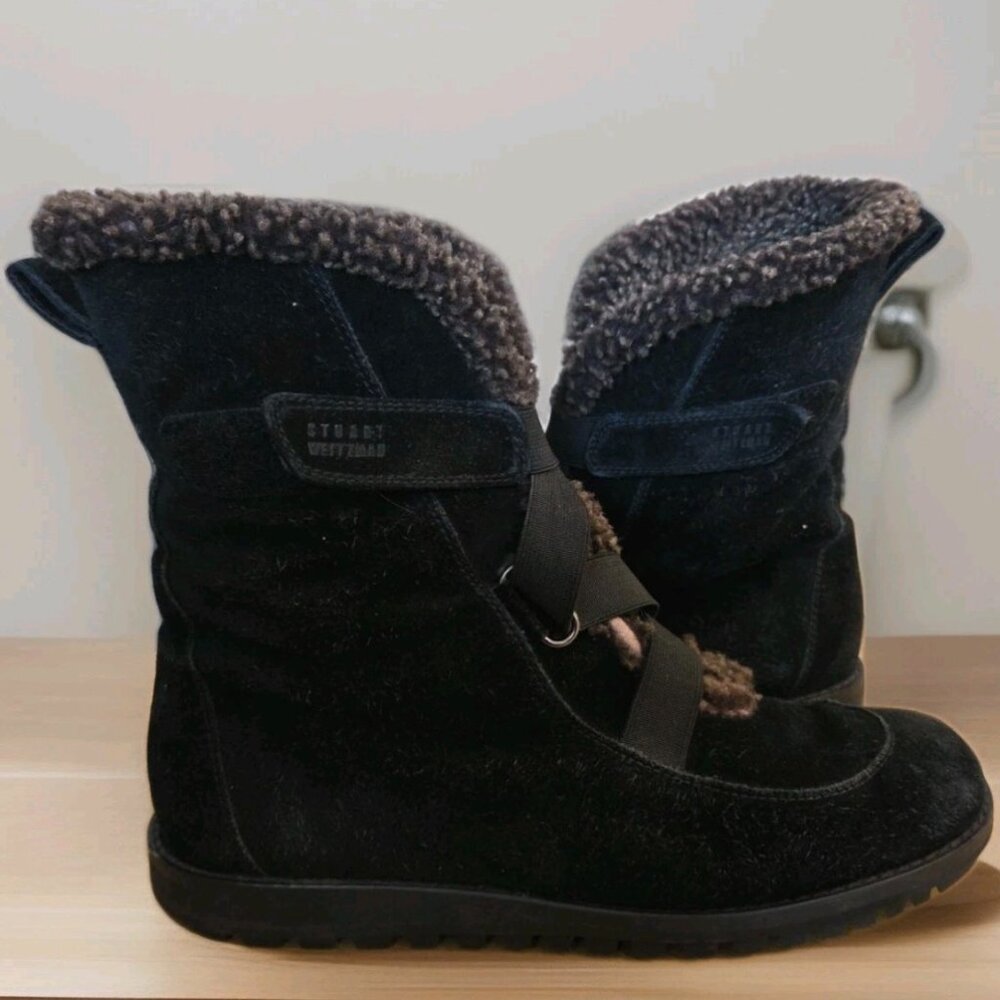 Stuart Weitzman Black and Gray Faux Fur Winter Boots Size 7